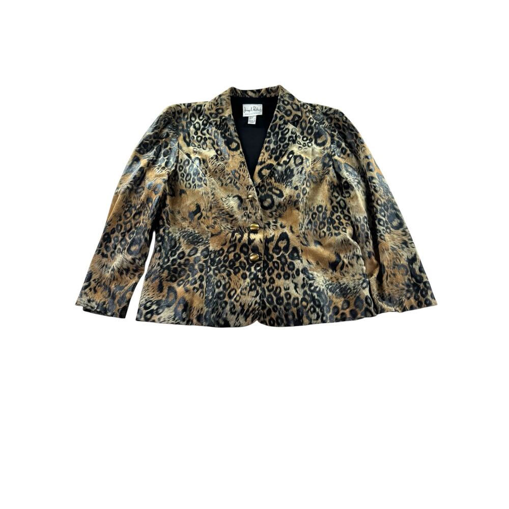 Joseph Ribkoff Animal Print Blazer Size 12 Lined Edgy Bold Safari Chic Button